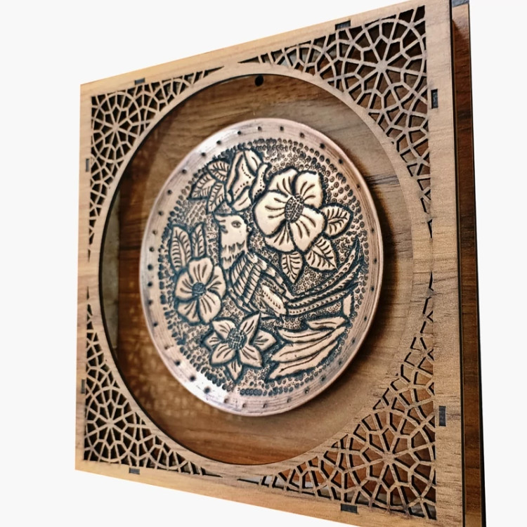 دیوارکوب قلمزنی مسی گل و مرغ