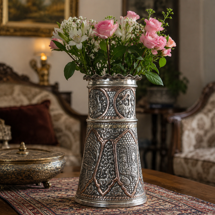 گلدان قلمزنی قلم زرین زنجان