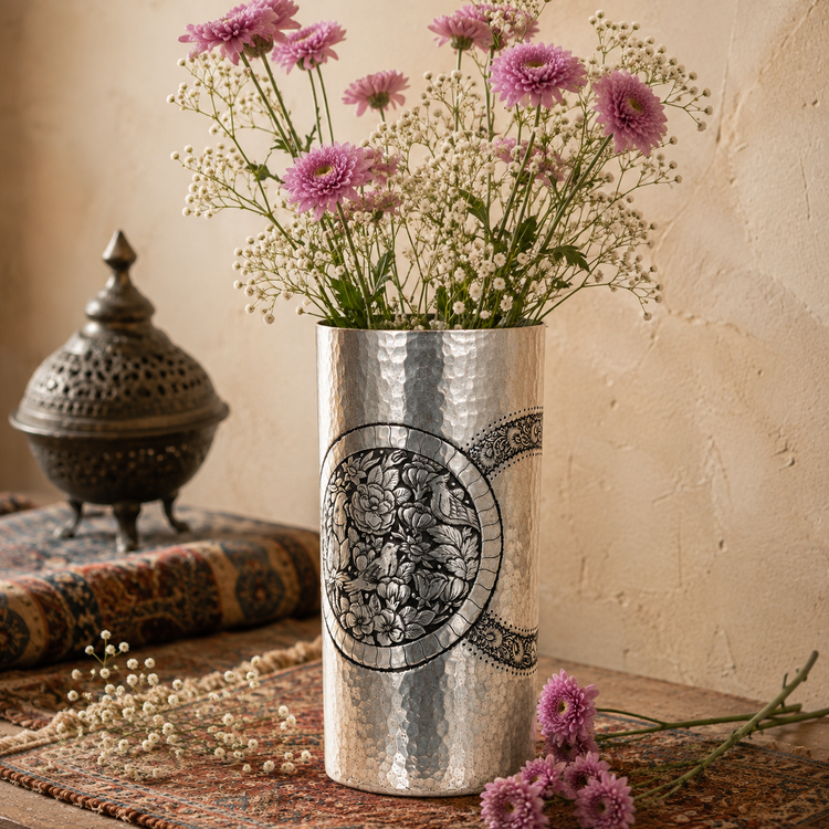 گلدان مسی قلمزنی قلم هیما زنجان