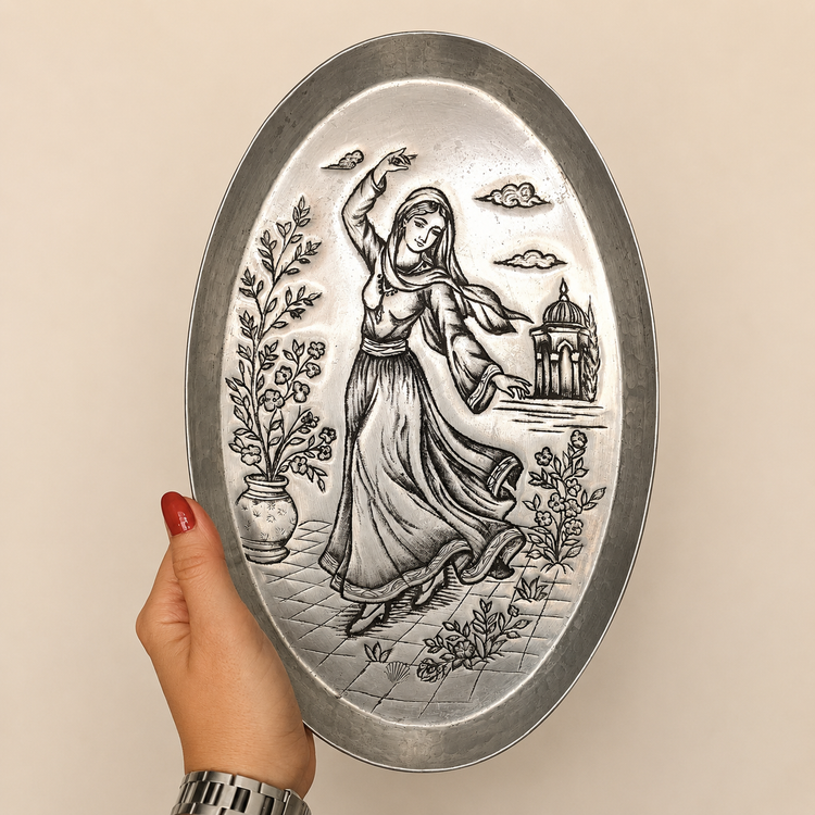 سینی قلمزنی مسی طرح نگارگری بانو