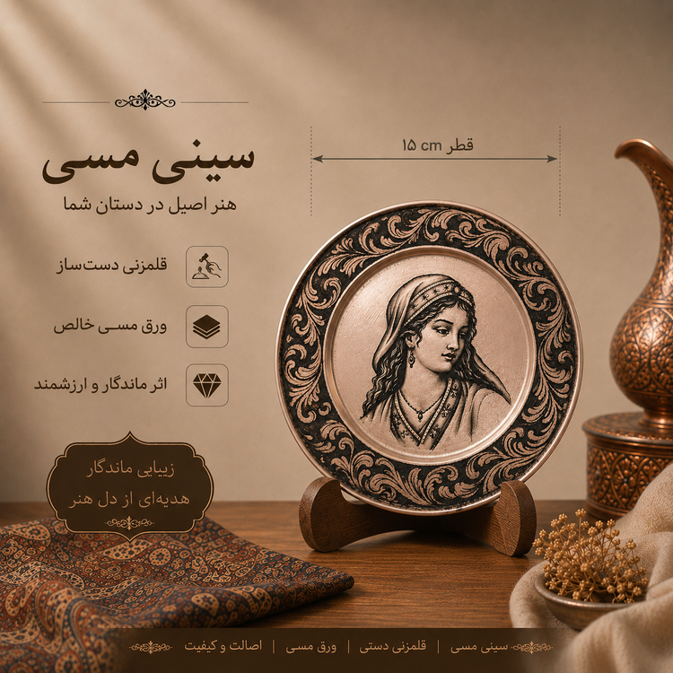 بشقاب قلمزنی مسی طرح نگارگری