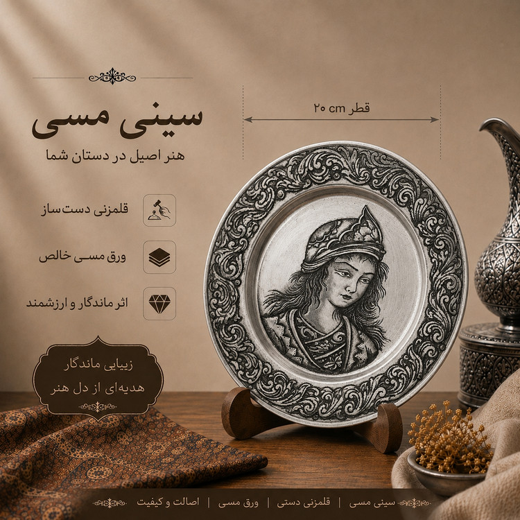 بشقاب قلمزنی مسی طرح نگارگری