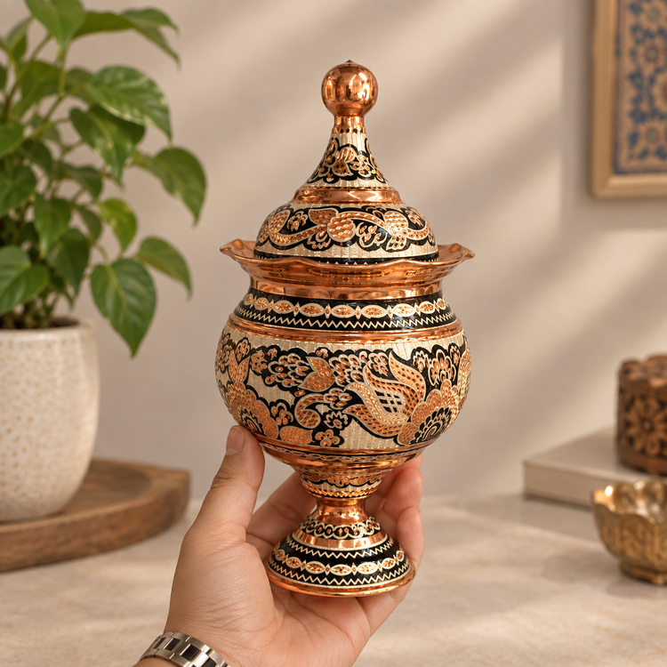 قندان نقره کوب مسی پایه دار